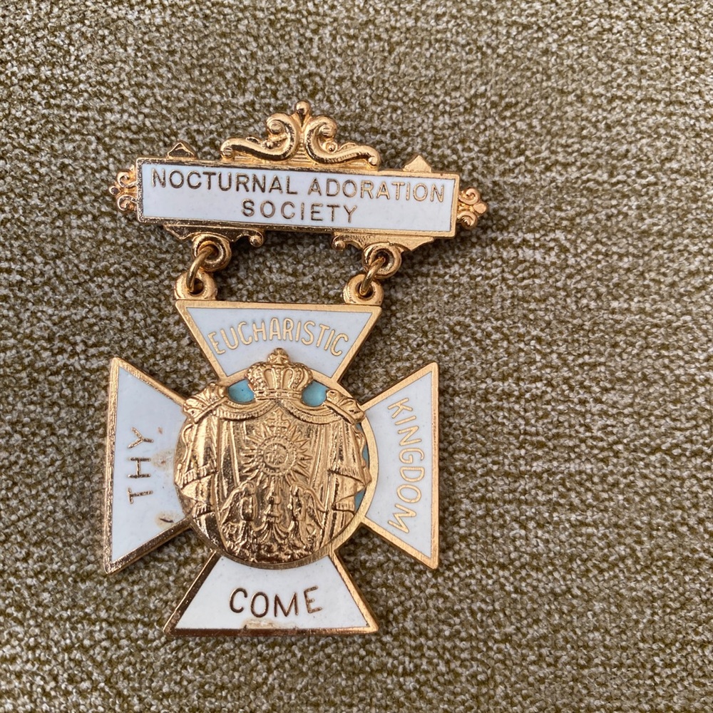 Vintage Eucharistic Medal Cross Pin Nocturnal Adoration Society Large Brooch